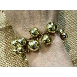 Vintage Bauble Charm Gold Tone Bracelet Faux Faceted Crystal Cha Cha Statement